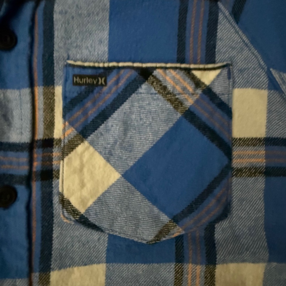 Hurley Boys Size 6 Blue Plaid Flannel Long Sleeve Button Down Shirt - Picture 5 of 10